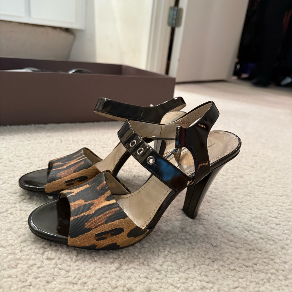 Paolo Black and Brown Animal Print Heels